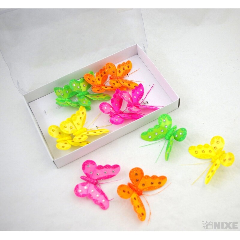 MOTÝL 8cm GLITTER 12ks V+