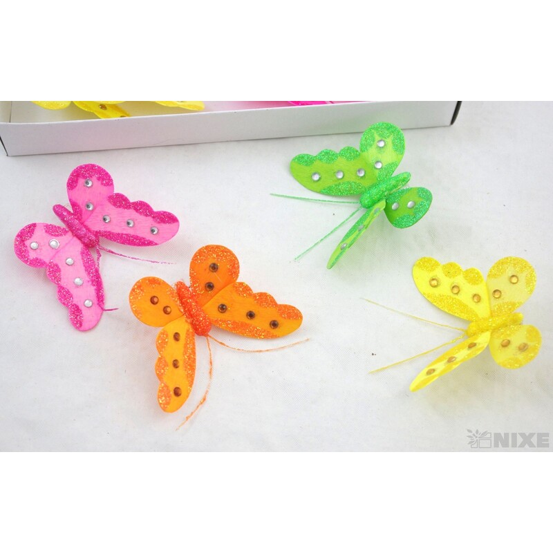 MOTÝL 8cm GLITTER 12ks V+