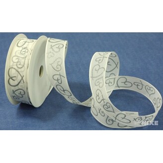 POTIŠTENÁ STUHA S DRÁTEM 25mmx20m*BÍLÁ 282319