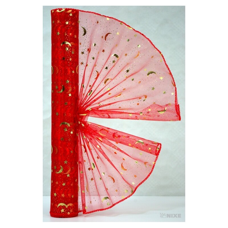 ORGANZA VZOR SZ-74 38cmx9yd*ČERVENÁ 019