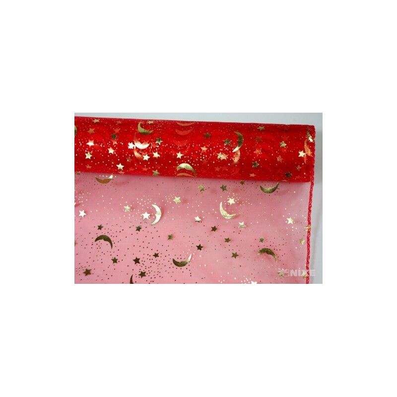 ORGANZA VZOR SZ-74 38cmx9yd*ČERVENÁ 019