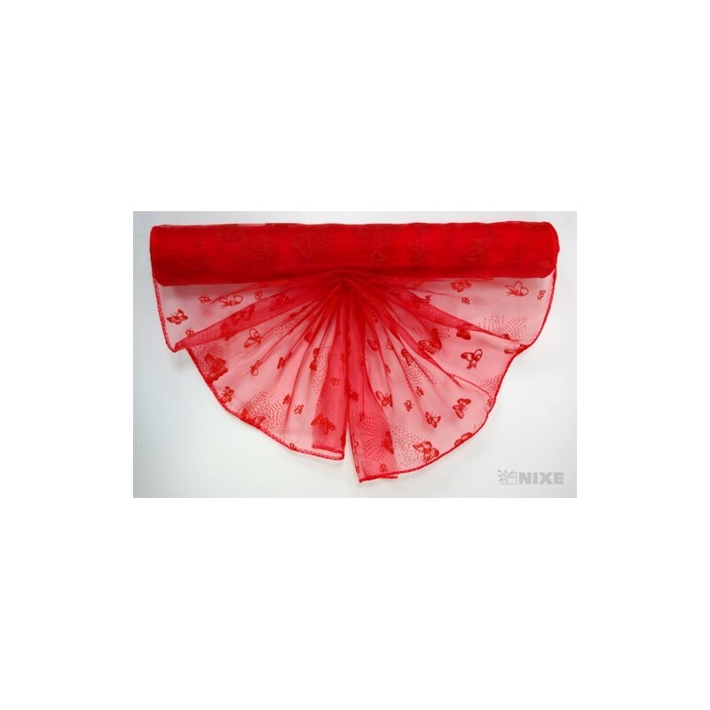 ORGANZA VZOR SZ-52 38cmx9yd*ČERVENÁ 019
