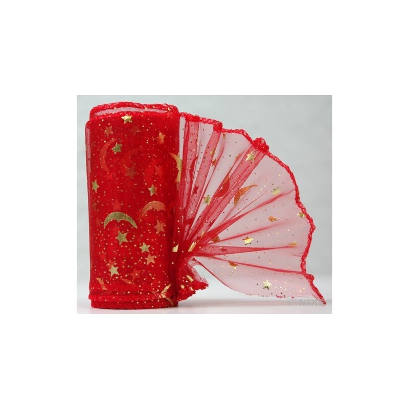 ORGANZA VZOR SZ-74 10cmx10yd*ČERVENÁ 019