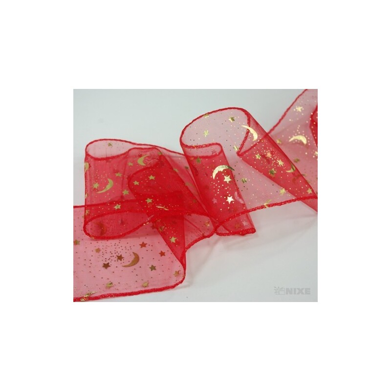 ORGANZA VZOR SZ-74 10cmx10yd*ČERVENÁ 019