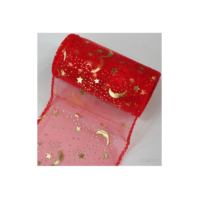 ORGANZA VZOR SZ-74 10cmx10yd*ČERVENÁ 019