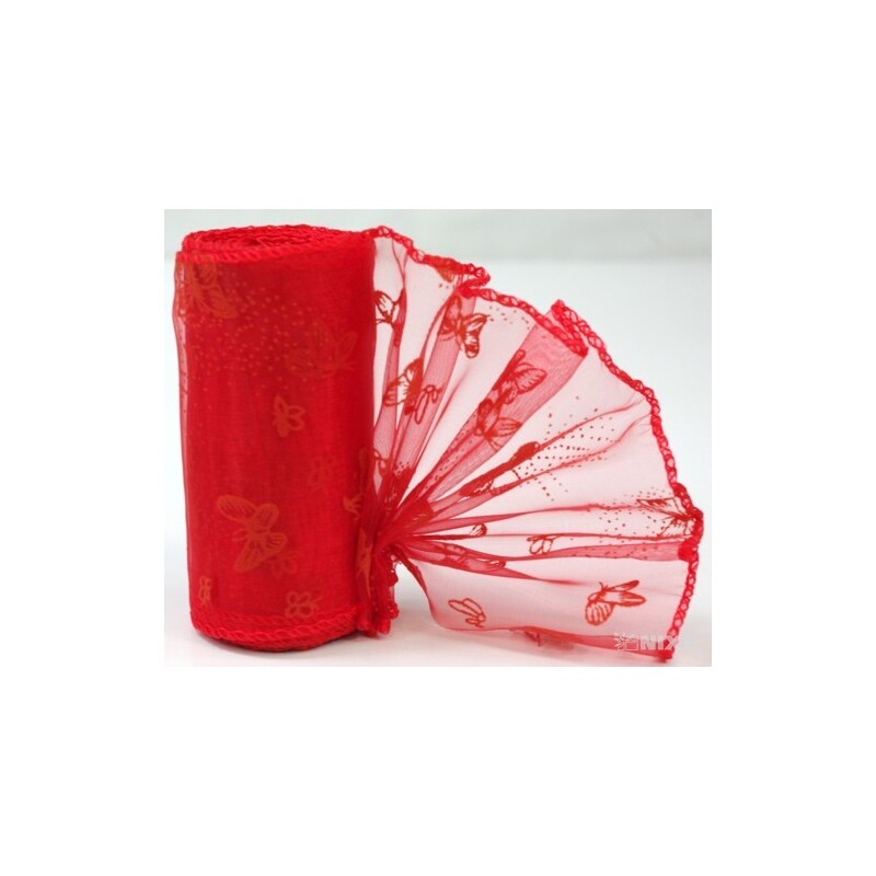 ORGANZA VZOR SZ-52 10cmx10yd*ČERVENÁ 019