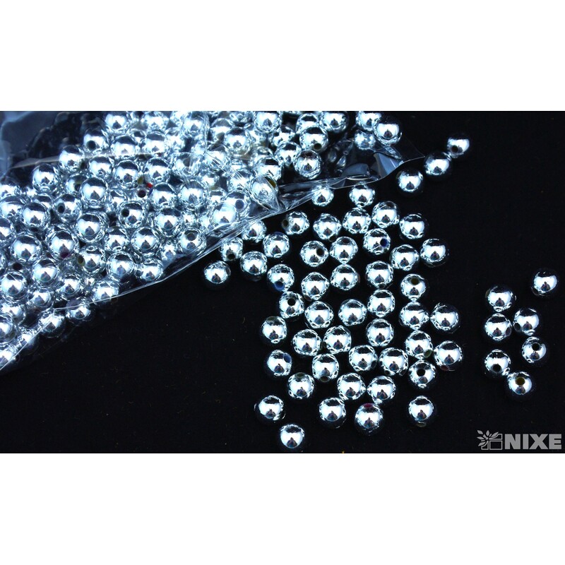 KORÁLKY 8mm cca 208ks METAL*STŘÍBRNÁ