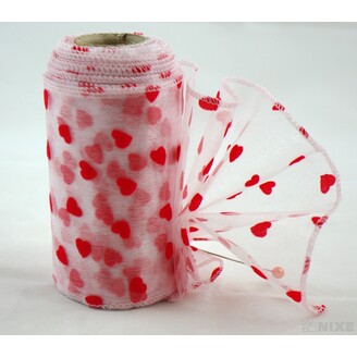 ORGANZA TISK SRDCE 10cmx10m*BÍLÁ