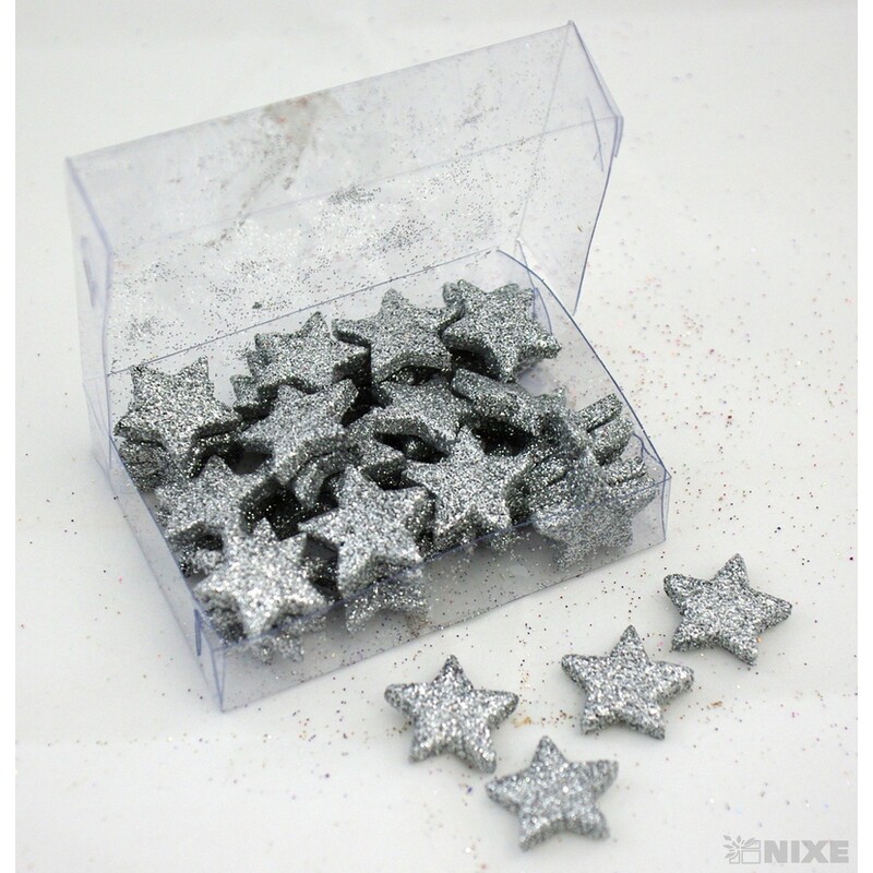 HVĚZDA PLNÁ 2,5cm 48ks*STŘÍBRNÁ