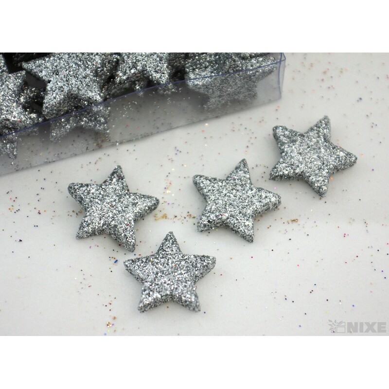 HVĚZDA PLNÁ 2,5cm 48ks*STŘÍBRNÁ