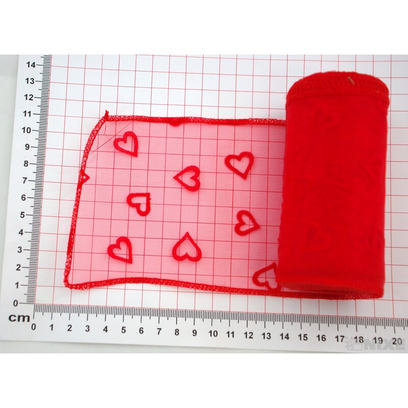 ORGANZA TISK SRDCE 12cmx10m*ČERVENÁ