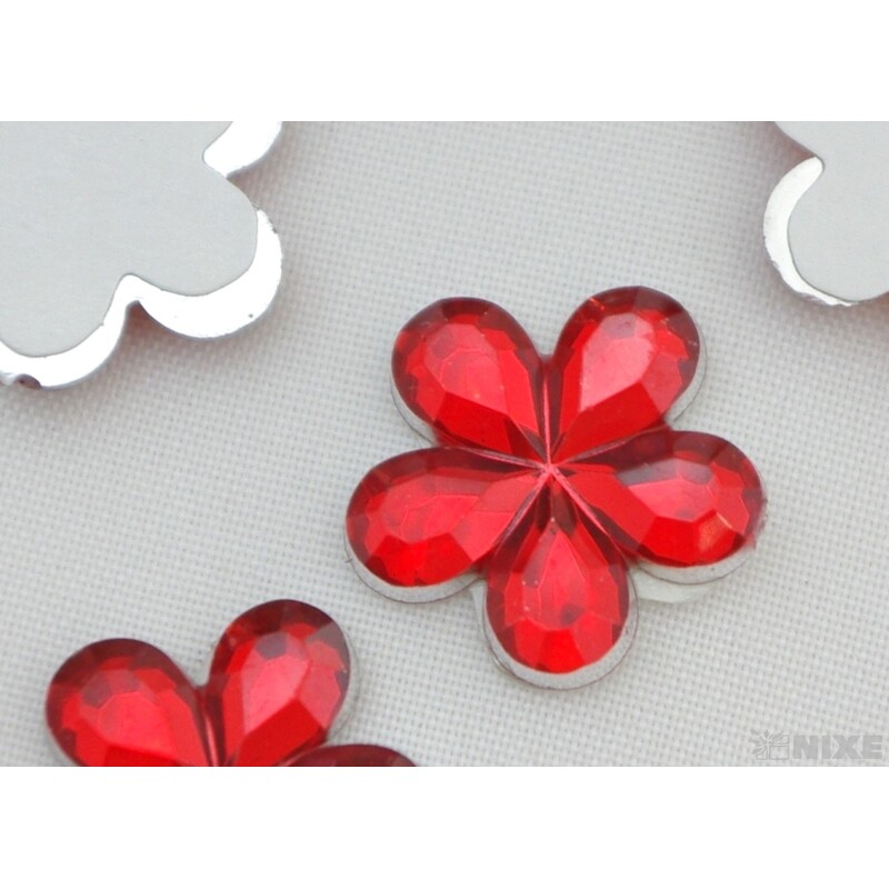 KVÍTEK AKRYL 1,5cm 100ks NALEPOVACÍ*ČERVENÁ