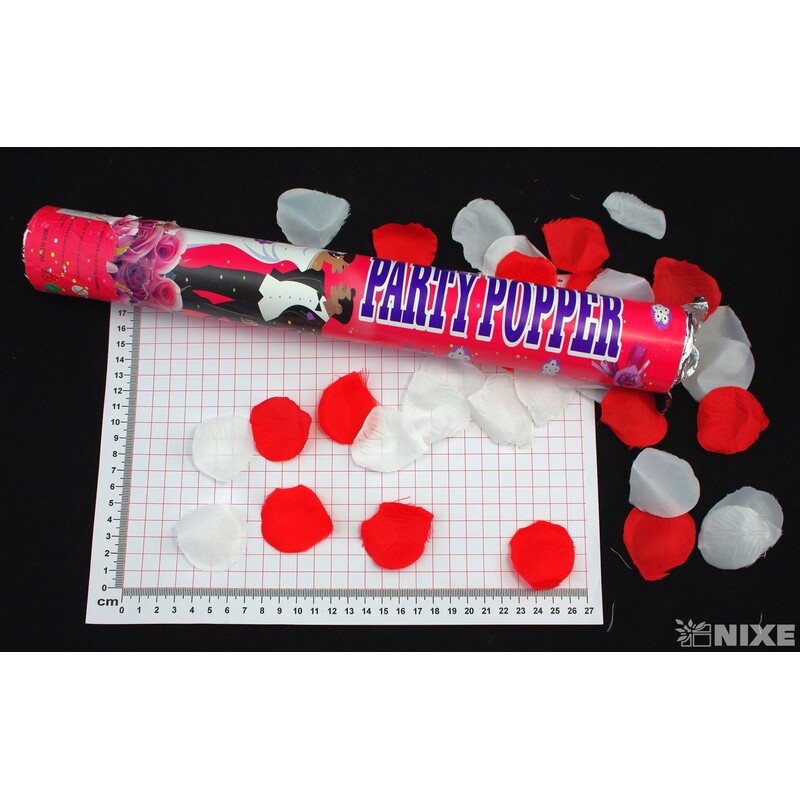 KONFETY VYSTŘELOVACÍ LÍSTEK 40cm*BÍLÁ+ČERVENÁ