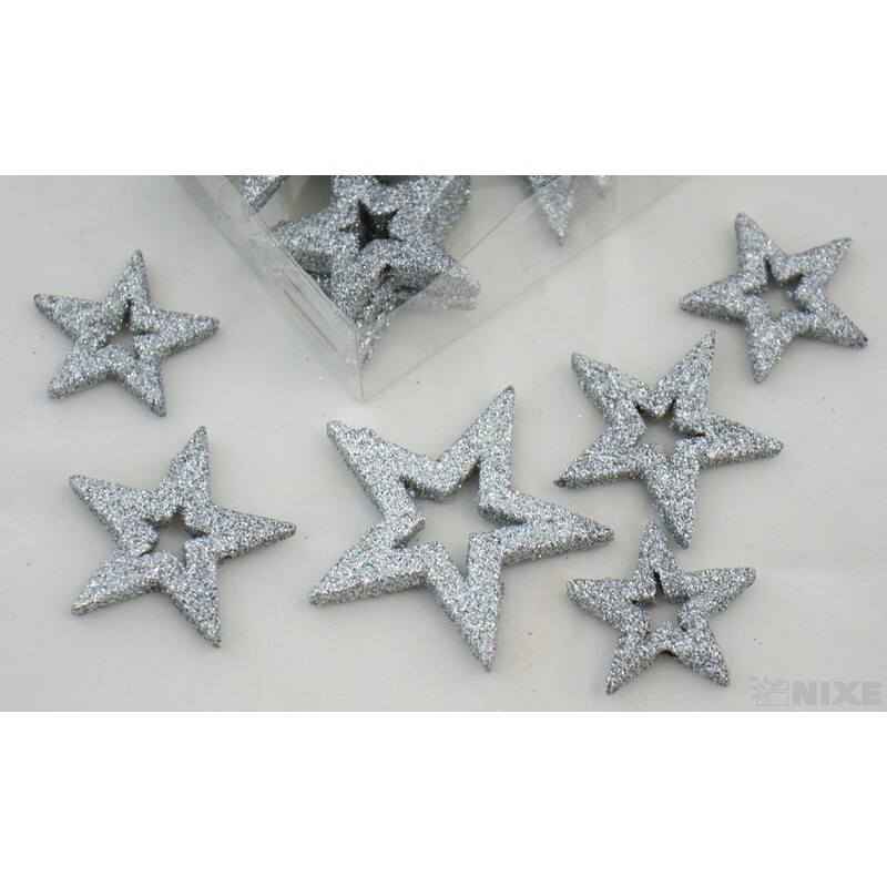 HVĚZDA 4-6cm 24ks*STŘÍBRNÁ