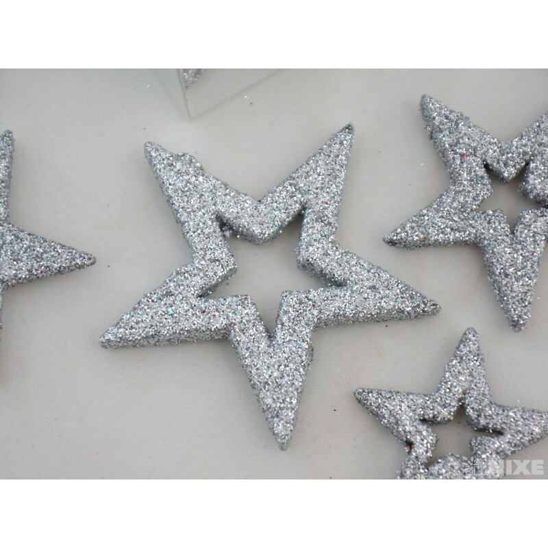 HVĚZDA 4-6cm 24ks*STŘÍBRNÁ