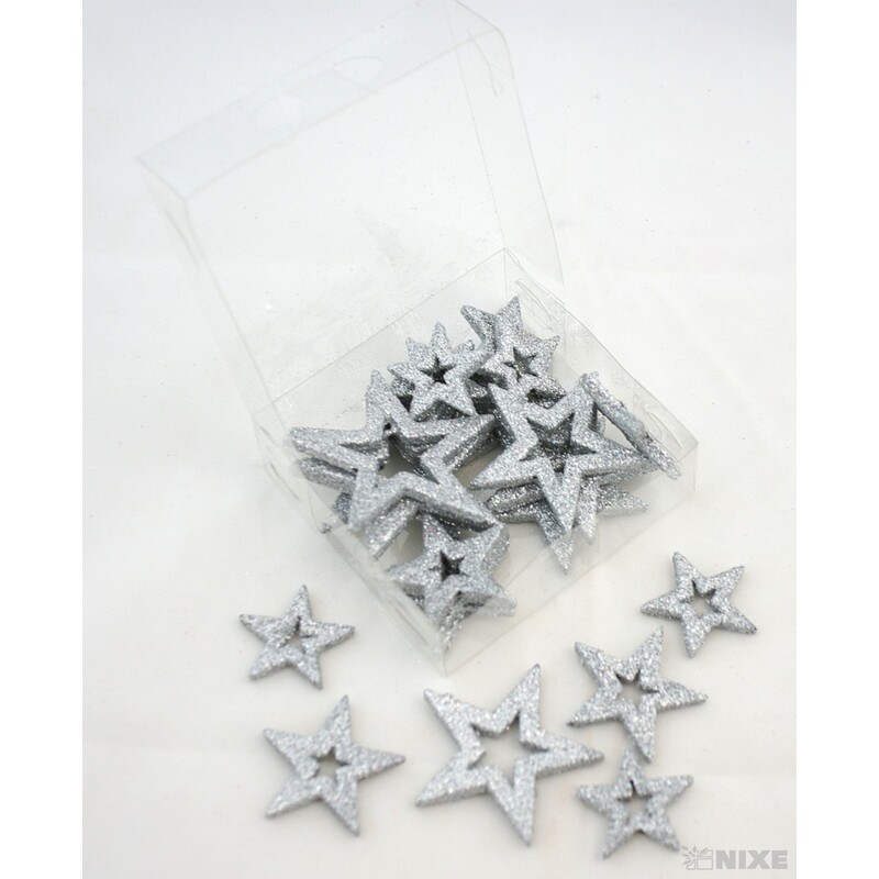 HVĚZDA 4-6cm 24ks*STŘÍBRNÁ