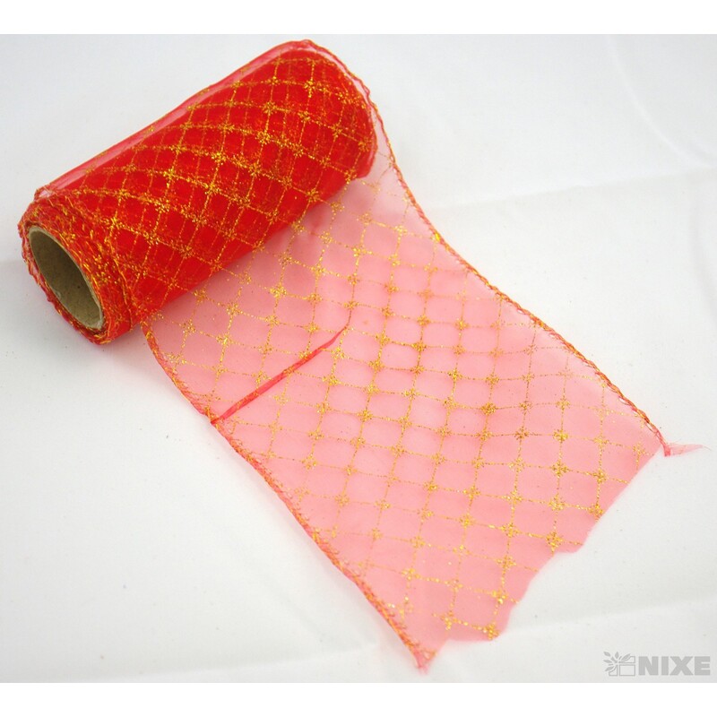 ORGANZA VZOR ORNAMENT 12cmx10yd*ČERVENÁ 5040