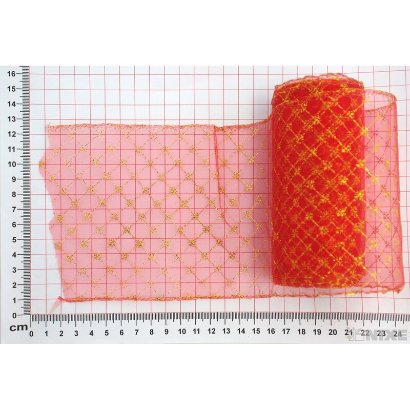 ORGANZA VZOR ORNAMENT 12cmx10yd*ČERVENÁ 5040