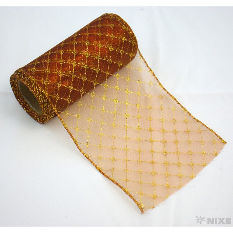 ORGANZA VZOR ORNAMENT 12cmx10yd*HNĚDÁ 5105