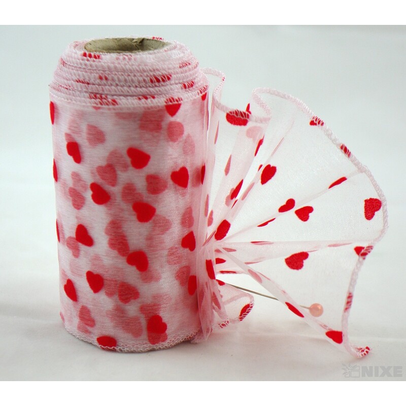 ORGANZA TISK SRDCE 10cmx10m*BÍLÁ