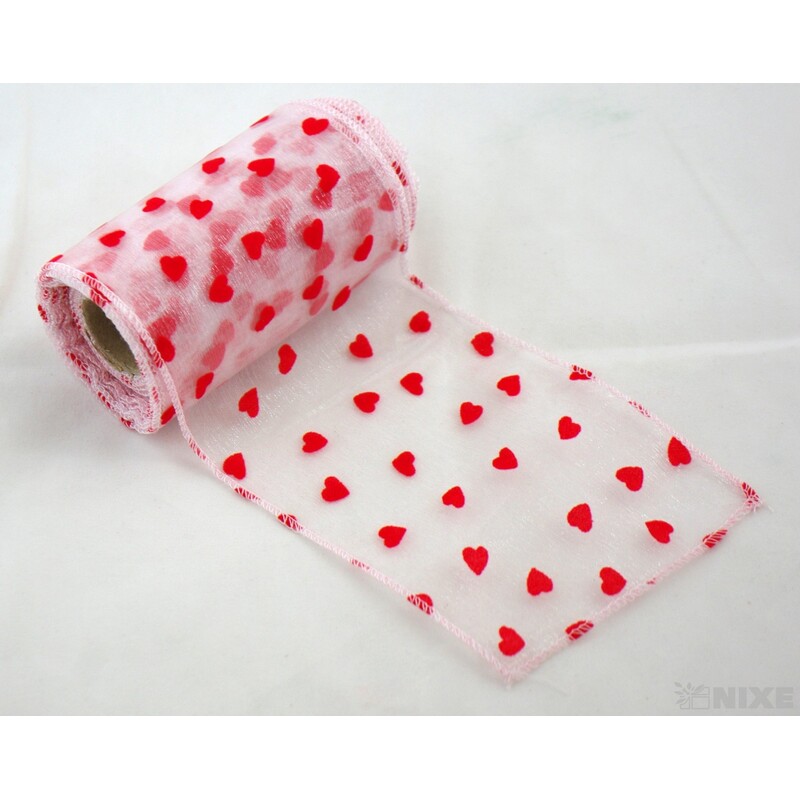 ORGANZA TISK SRDCE 10cmx10m*BÍLÁ