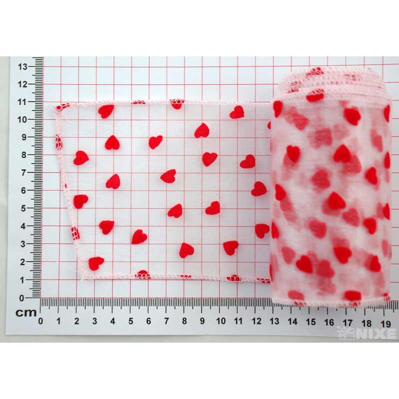 ORGANZA TISK SRDCE 10cmx10m*BÍLÁ