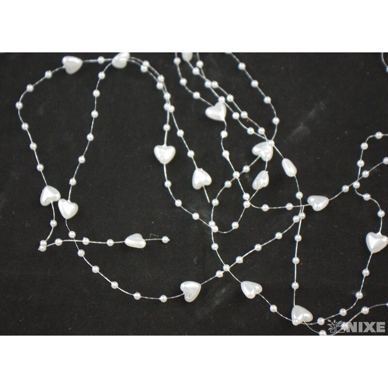 PERLIČKY NA SILONU SRDÍČKO 120cm 10ks*BÍLÁ