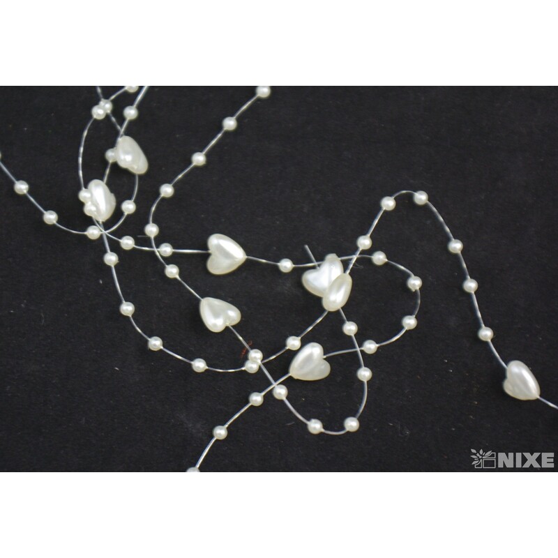 PERLIČKY NA SILONU SRDÍČKO 120cm 10ks*KRÉMOVÁ