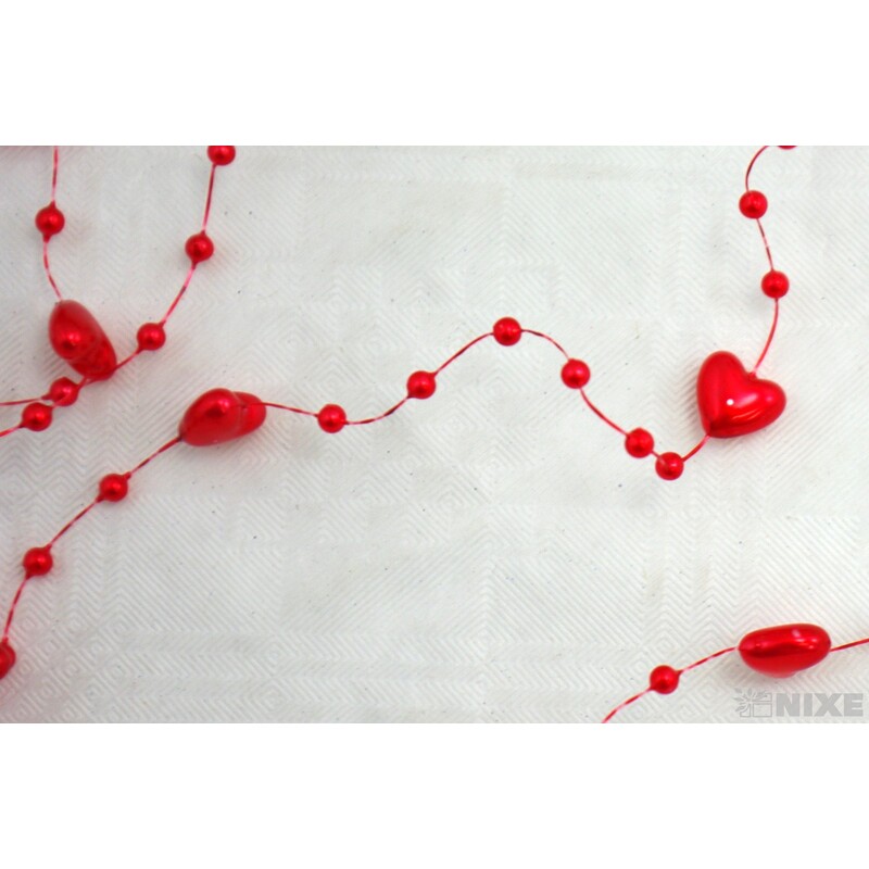 PERLIČKY NA SILONU SRDÍČKO 120cm 10ks*ČERVENÁ