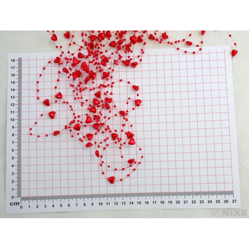 PERLIČKY NA SILONU SRDÍČKO 120cm 10ks*ČERVENÁ