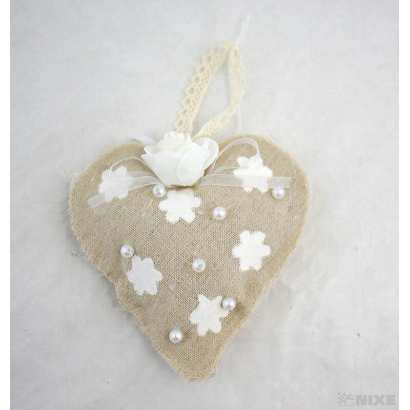 ZÁVĚS SRDCE TEXTIL 11cm*PŘÍRODNÍ