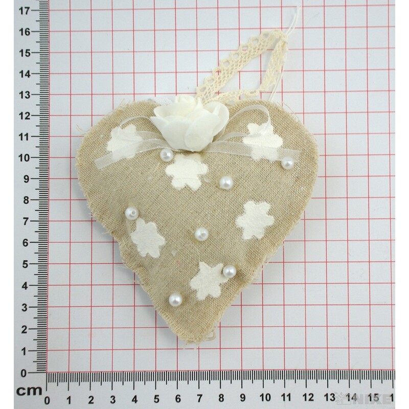 ZÁVĚS SRDCE TEXTIL 11cm*PŘÍRODNÍ