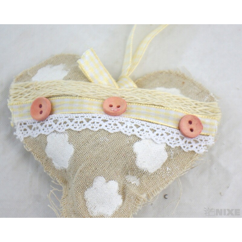 ZÁVĚS SRDCE TEXTIL 11cm*PŘÍRODNÍ