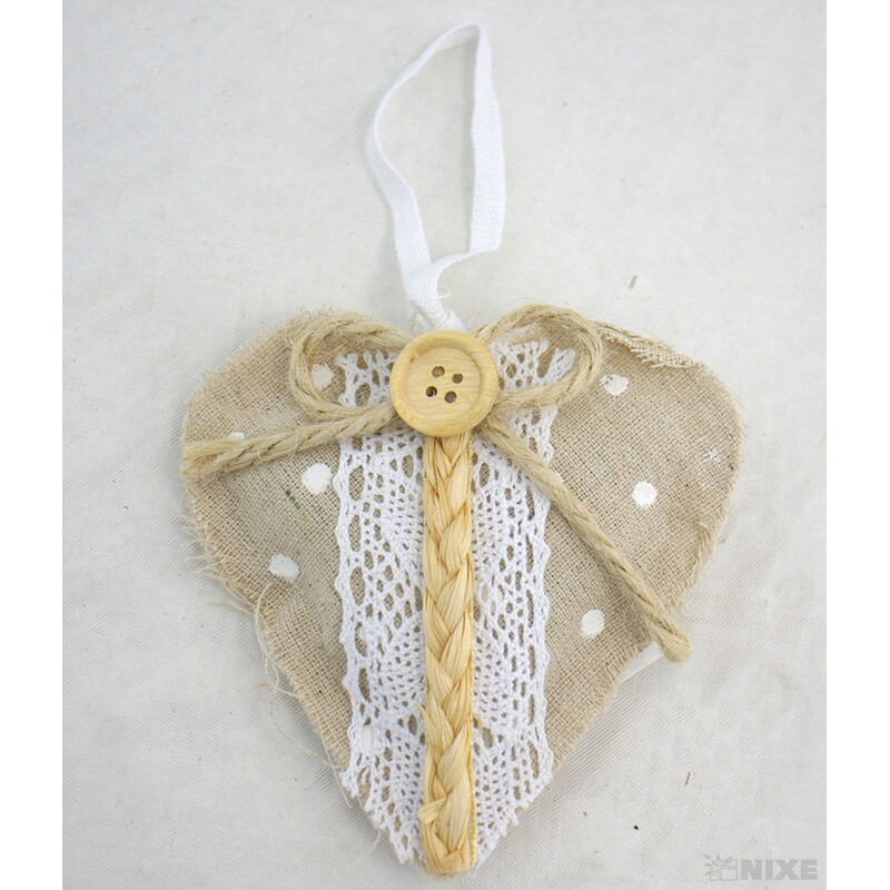 ZÁVĚS SRDCE TEXTIL 11cm*PŘÍRODNÍ