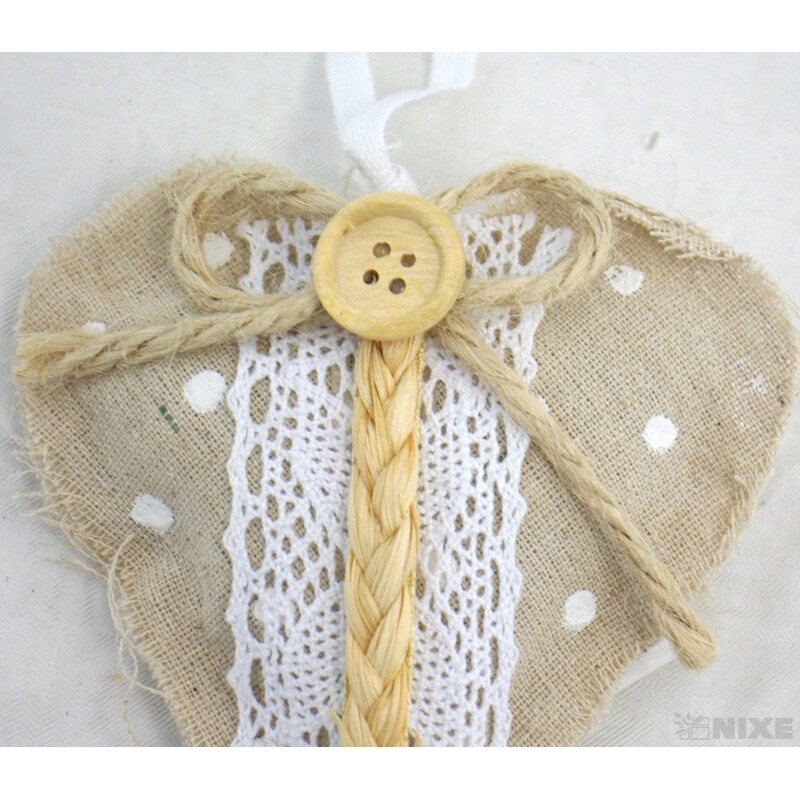 ZÁVĚS SRDCE TEXTIL 11cm*PŘÍRODNÍ