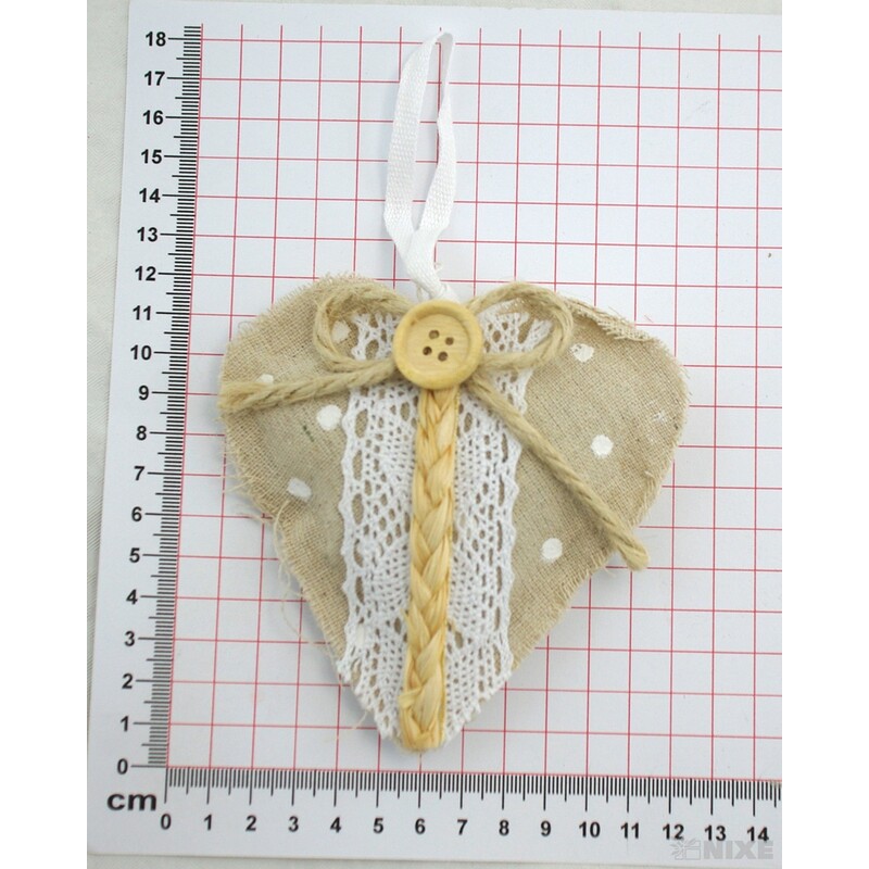 ZÁVĚS SRDCE TEXTIL 11cm*PŘÍRODNÍ