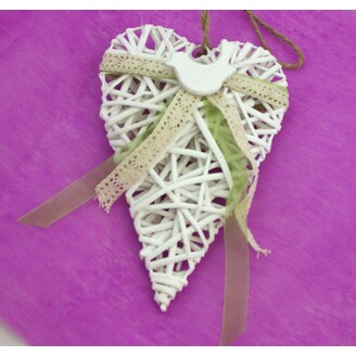 ZÁVĚS SRDCE 30cm PTÁČEK*BÍLÁ