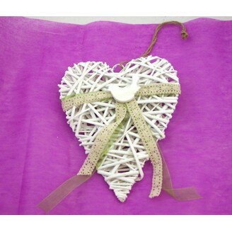 ZÁVĚS SRDCE 31cm PTÁČEK*BÍLÁ