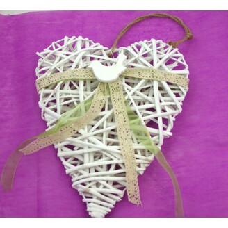 ZÁVĚS SRDCE 36cm PTÁČEK*BÍLÁ