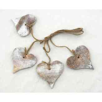 ZÁVĚS SRDCE DŘEVO 4ks 6cm*BÍLÁ