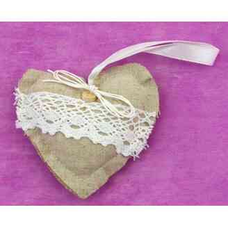 ZÁVĚS SRDCE TEXTIL 10cm*PŘÍRODNÍ