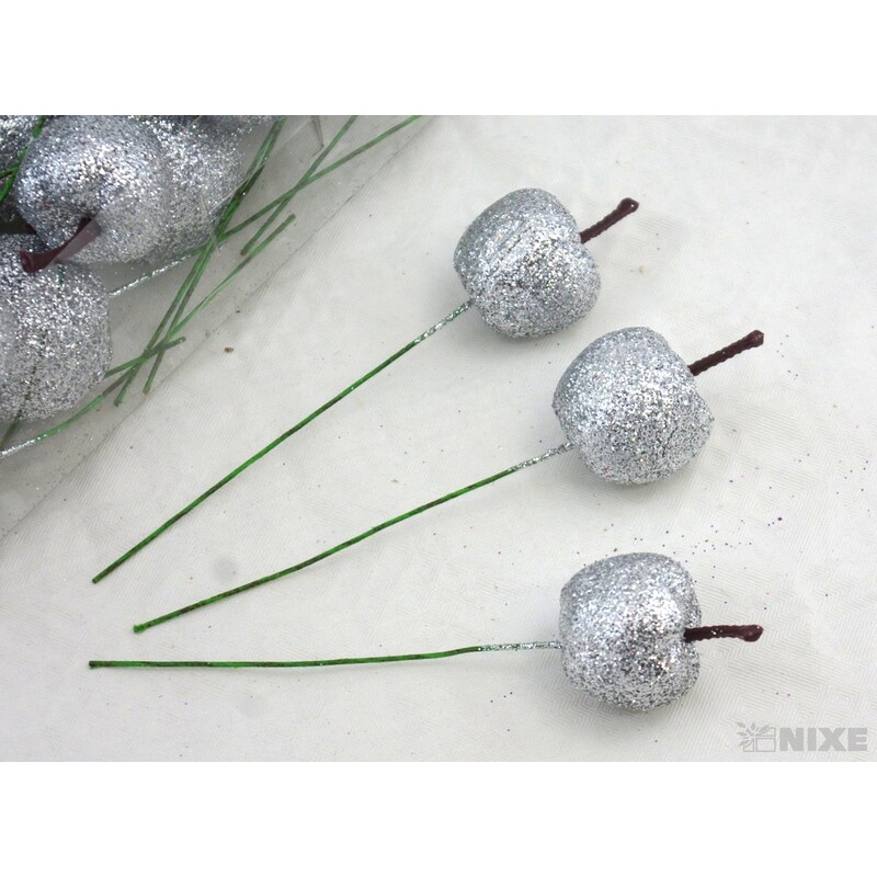 JABLÍČKA NA DR. 3x12cm 48ks*STŘÍBRNÁ