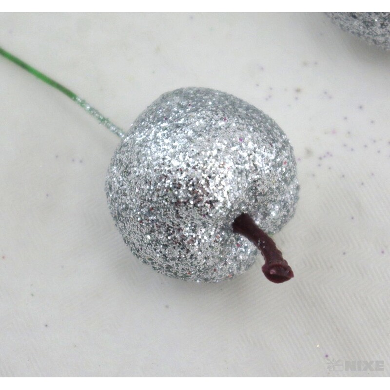 JABLÍČKA NA DR. 3x12cm 48ks*STŘÍBRNÁ