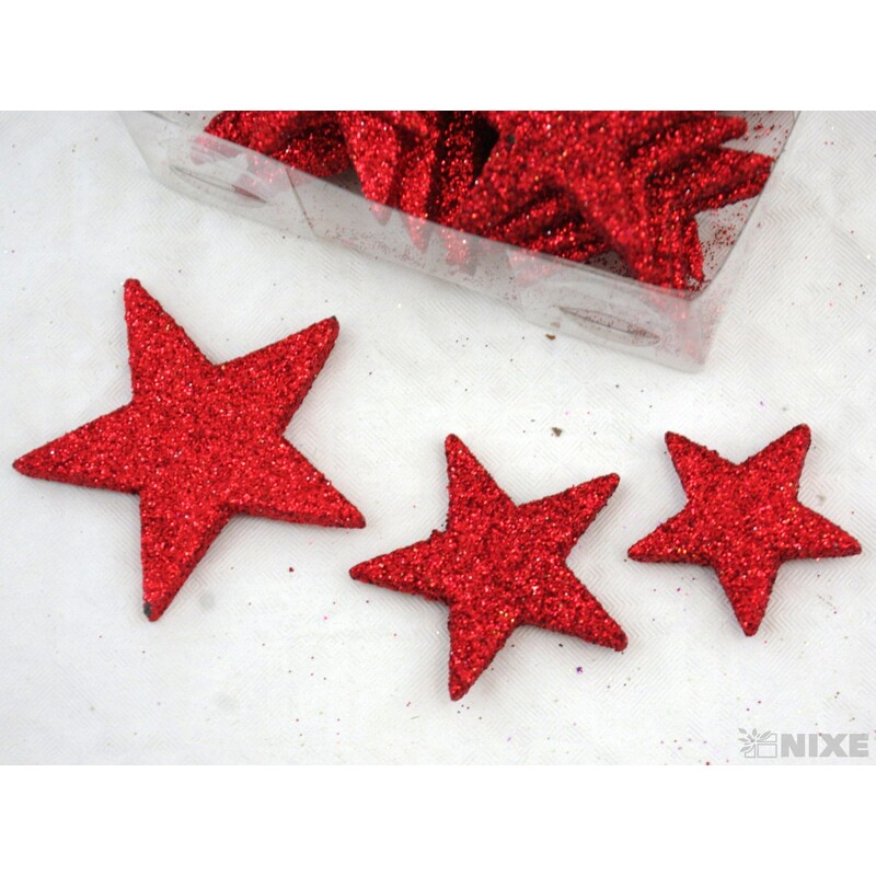 HVĚZDA 3,5-6,5cm 24ks*ČERVENÁ