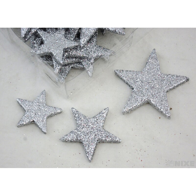 HVĚZDA 3,5-6,5cm 24ks*STŘÍBRNÁ