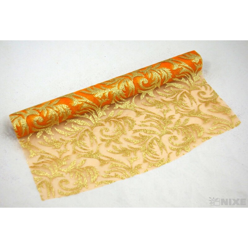ORGANZA GLITR 14 36cmx5yd*ORANŽOVÁ+ZLATÁ
