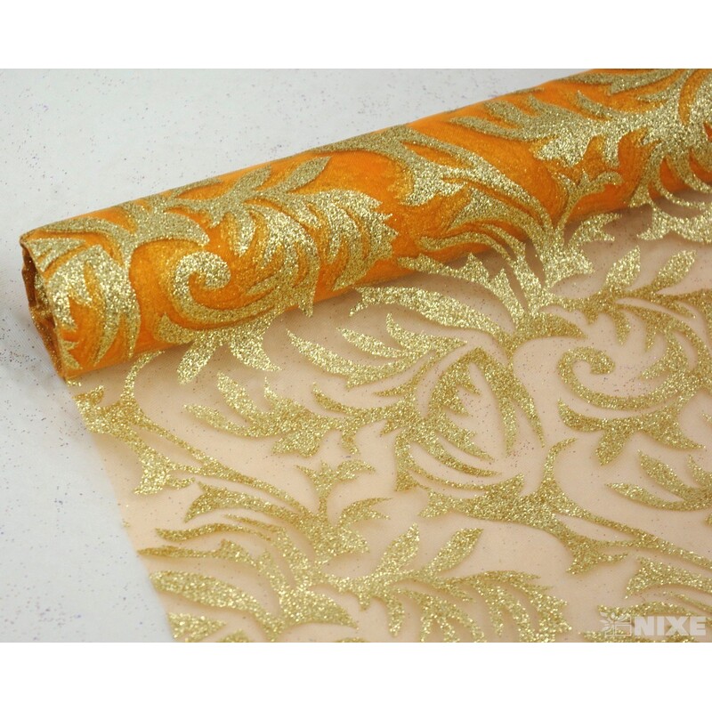 ORGANZA GLITR 14 36cmx5yd*ORANŽOVÁ+ZLATÁ