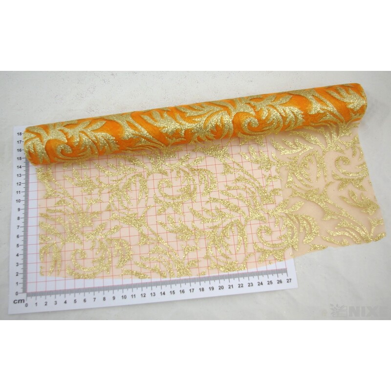 ORGANZA GLITR 14 36cmx5yd*ORANŽOVÁ+ZLATÁ