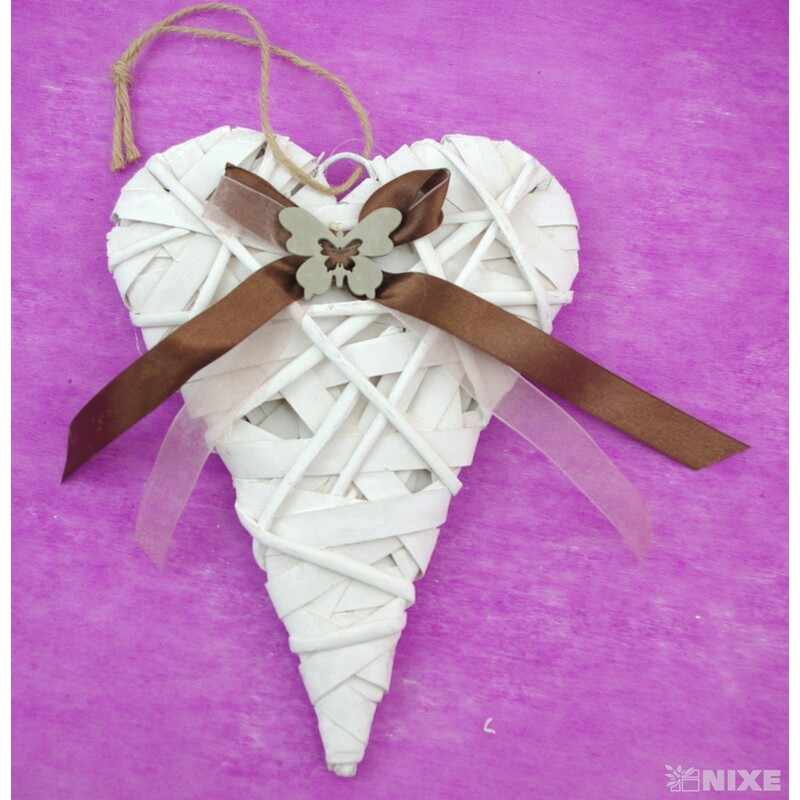 SRDCE ZÁVĚS MOTÝL 28cm*BÍLÁ