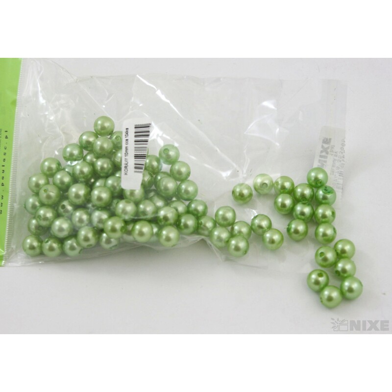 KORÁLKY 10mm cca 104ks*ZELENÁ SV.